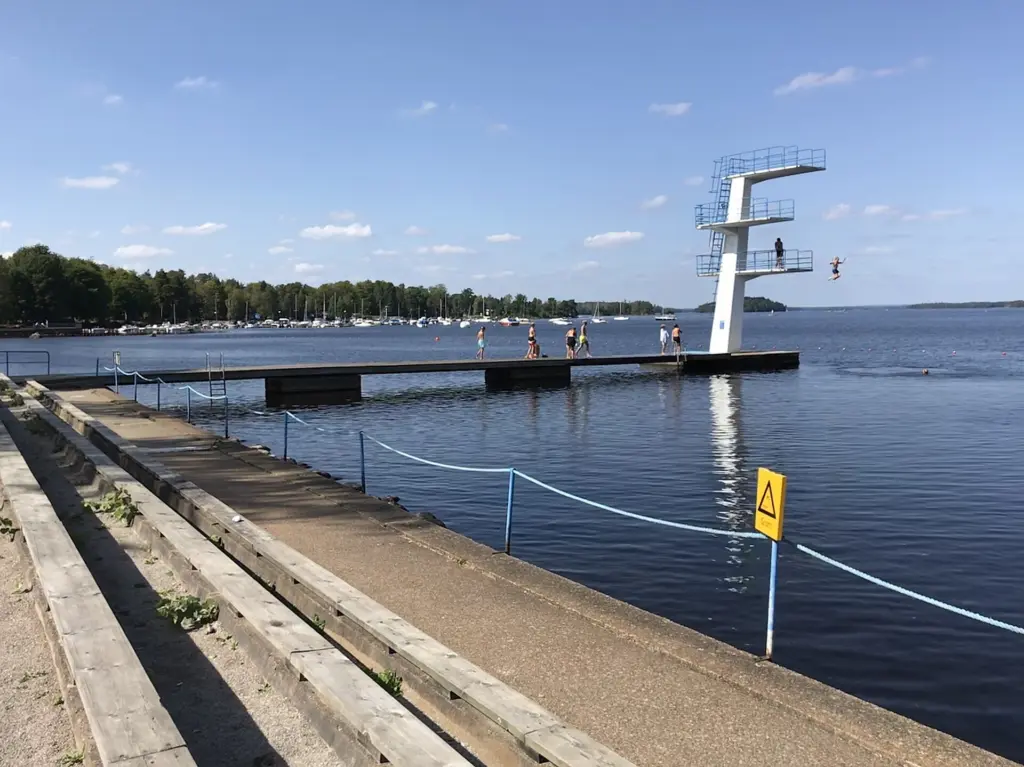 Diving plattform at the Evedal beach by the lake Helgasjön in Växjö, Sweden