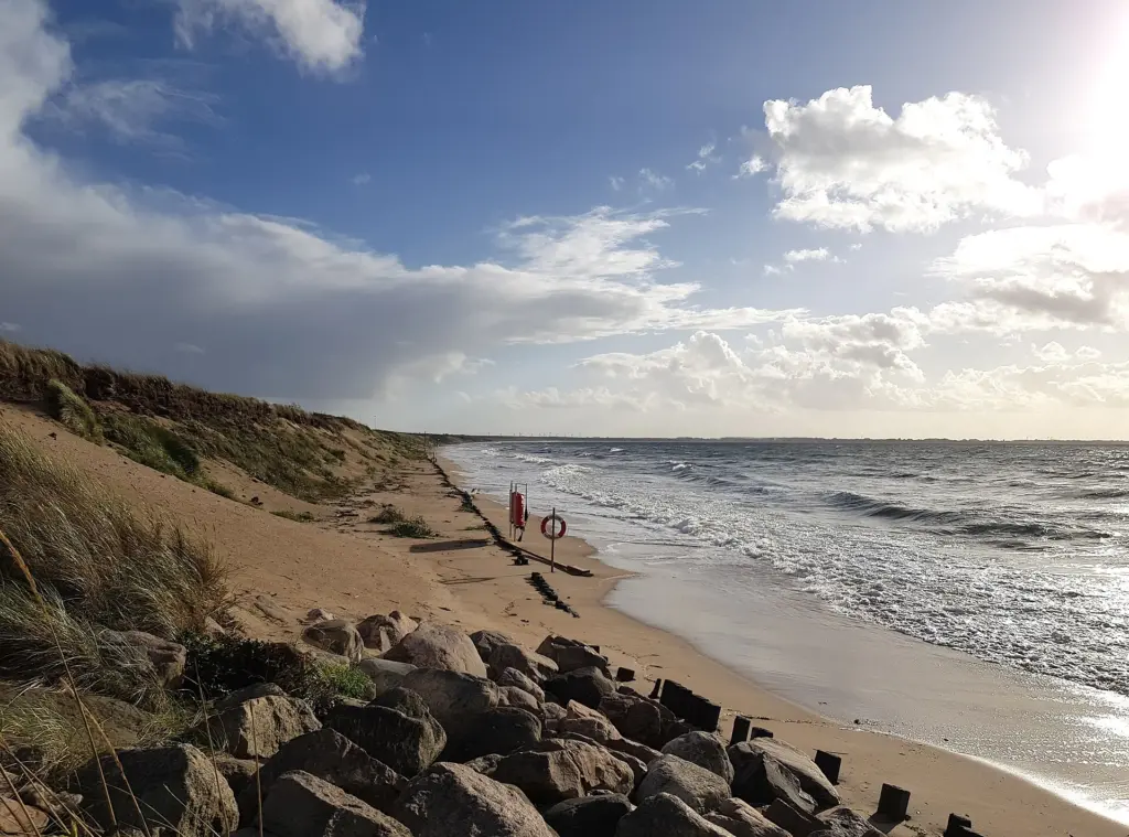 Stranden precis vid Klitterhus Havsbadshotell i Ängelholm.