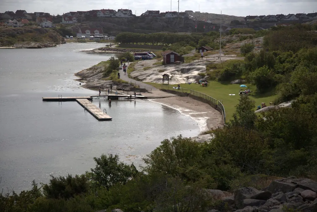 Sandöns badplats. sedd grångångvägen norrifrån.