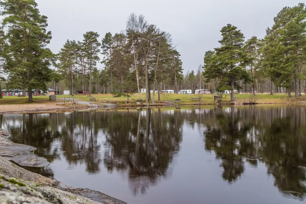 Silvköparen camping ground at lake Silvköparen, Sala Municipality, Västmanland County, Sweden.