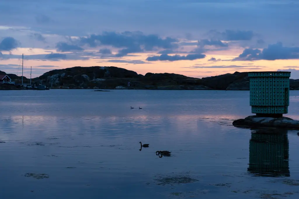 Sunset above Skagerrak, seen from Bockholmssund at Skärhamn, Tjörn (Västra Götaland County, Sweden).