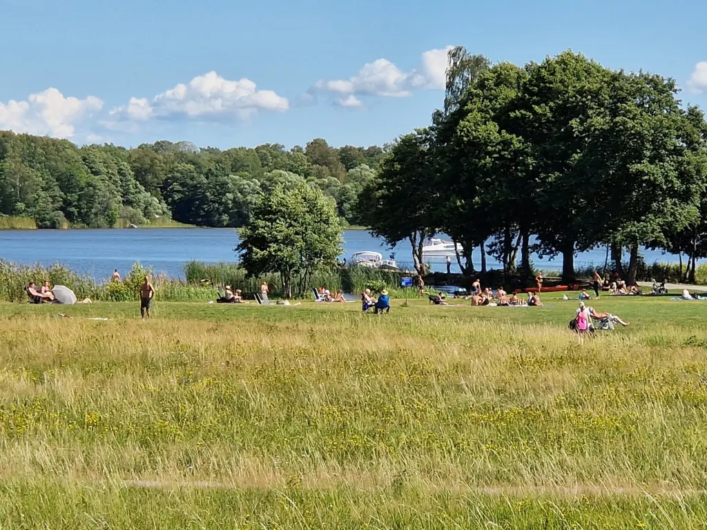 beach at the south end of the island of Björnön in lake Mälaren about 8 km from Västerås city centre in Sweden.