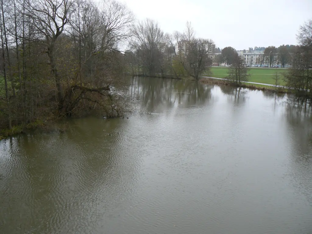 River Stångån with Johannelund in the background. Taken from Råberga bridge on the border between Hejdegården and Tannefors in Linköping, Sweden.