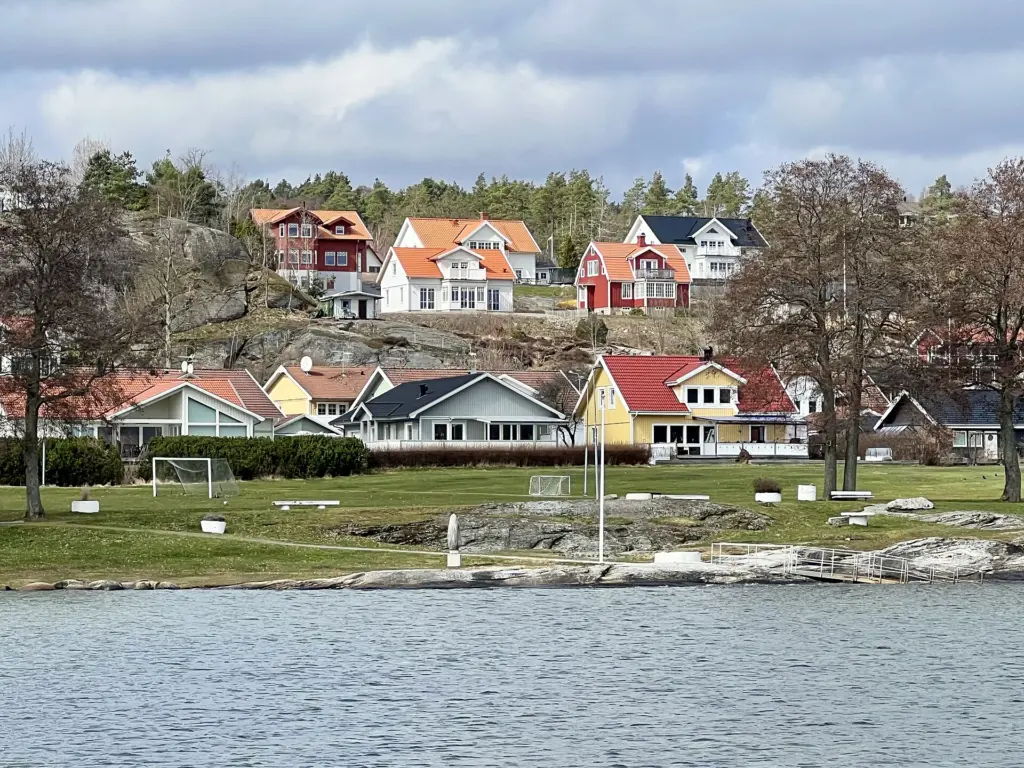 Buildings close to the Svanesund ferry terminal in Svanesund, Orust, Sweden.