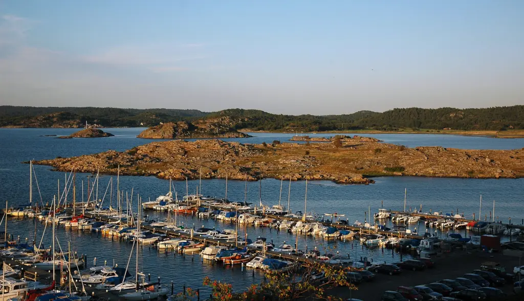 Sandö Hamn and islands in Stallviken bay at sunset, near Kungsbacka, 2006
