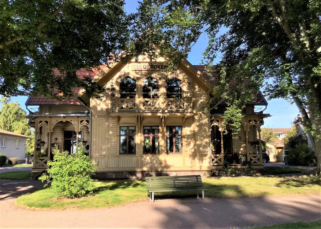 Villa Guldkroken built in 1885 in Hjo Town Park in Hjo, Hjo Municipality, Västra Götaland County, Sweden. Architect Pehr August Pettersson from Värsås in Skövde